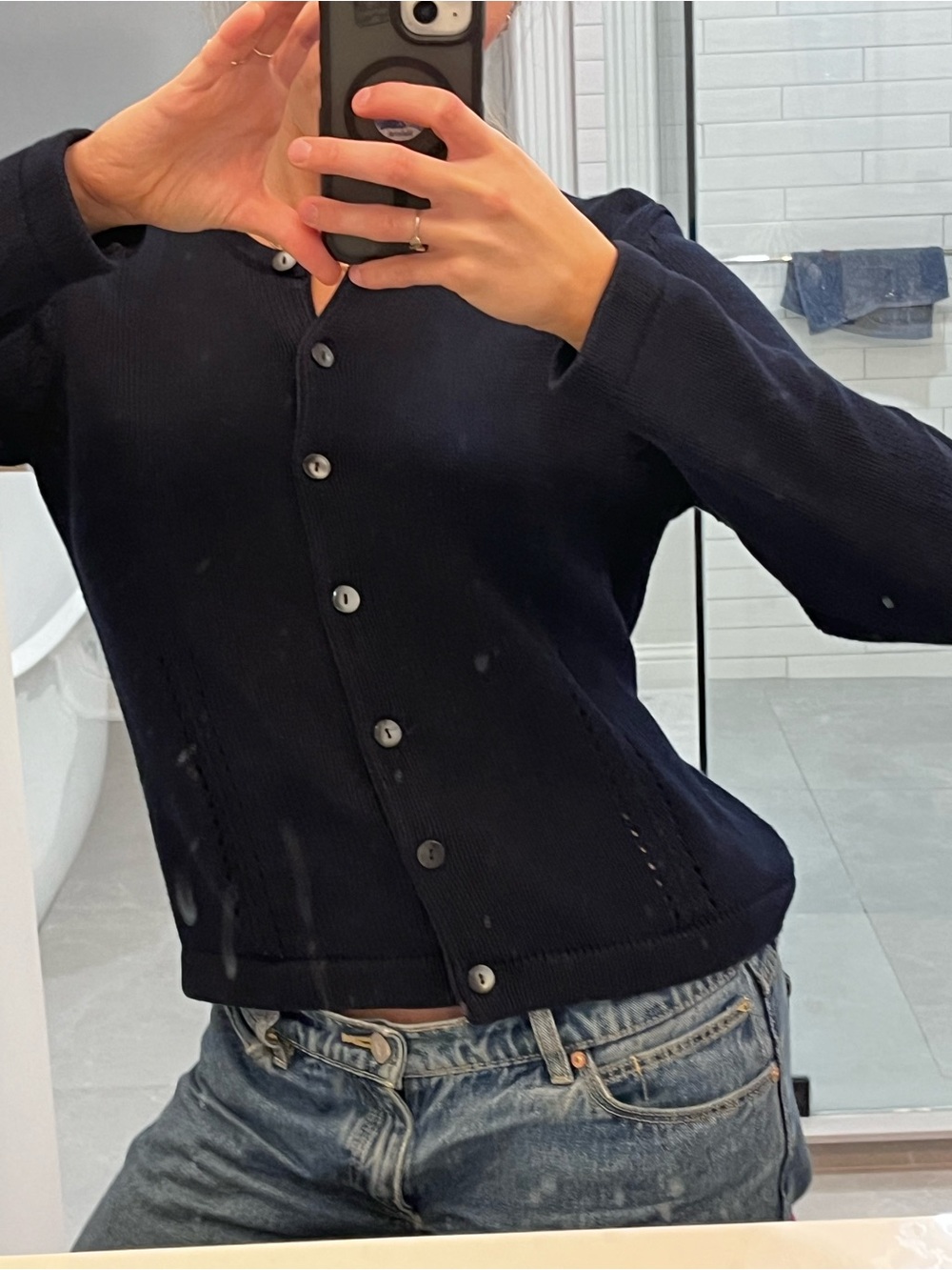 Liz Claiborne Navy Button-Front Knit Cardigan